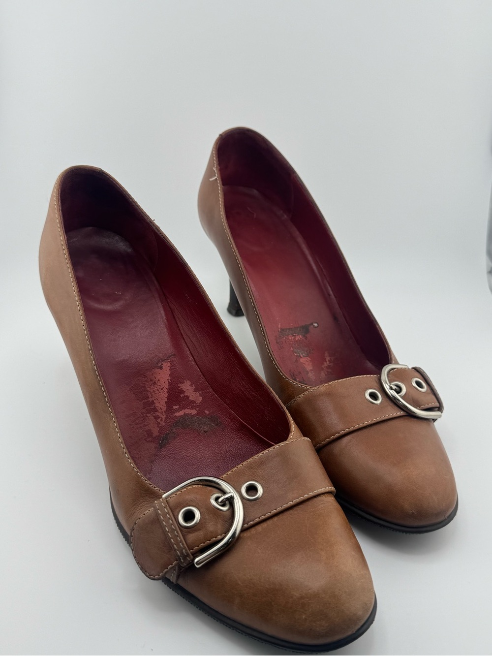 Women's coach Brown Leather Buckle Pumps